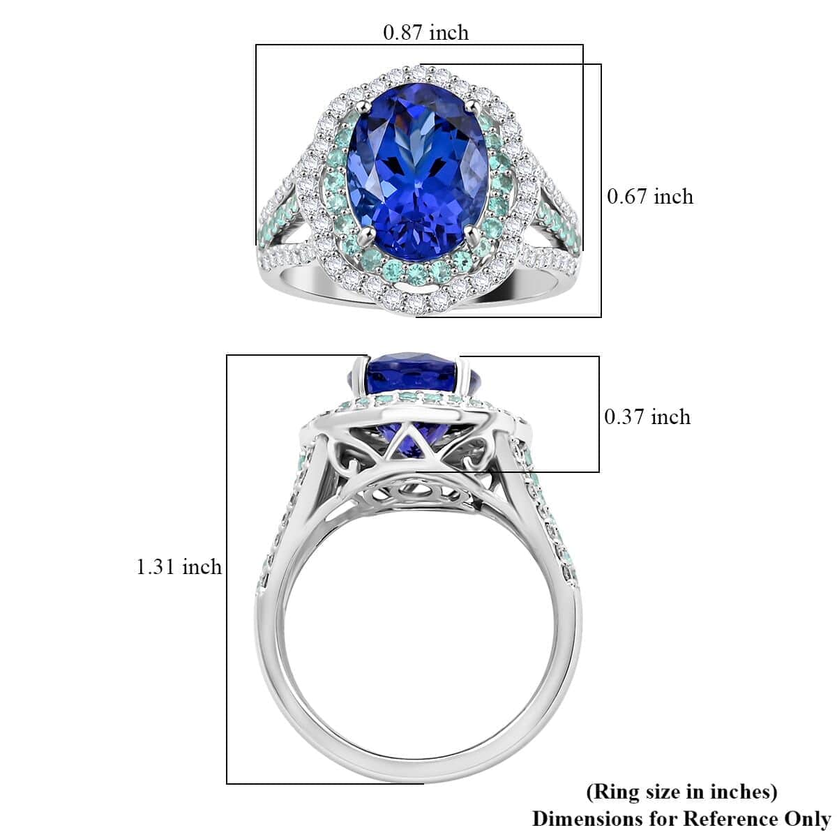 Certified & Appraised Rhapsody 950 Platinum AAAA Tanzanite, Paraiba Tourmaline, Diamond (E-F, VS) (0.66 cts) Ring (Size 10.0) (10.70 g) 6.80 ctw image number 5