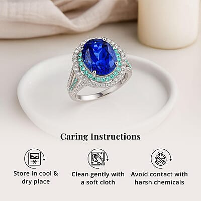 Certified & Appraised Rhapsody AAAA Tanzanite, Paraiba Tourmaline and E-F VS Diamond 6.80 ctw Ring in 950 Platinum (Size 10.0) 10.70 Grams