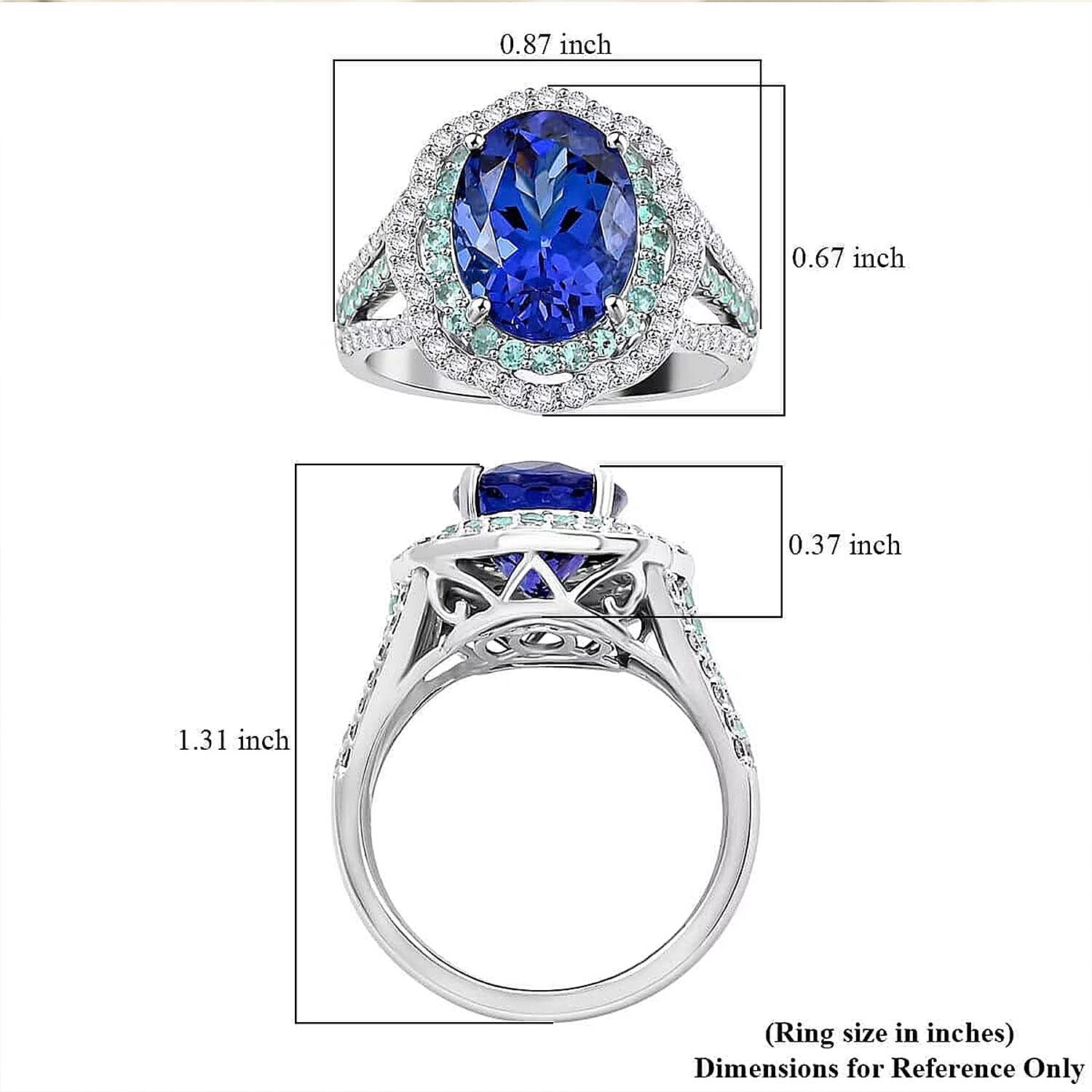 Certified & Appraised Rhapsody AAAA Tanzanite, Paraiba Tourmaline and E-F VS Diamond 6.80 ctw Ring in 950 Platinum (Size 10.0) 10.70 Grams