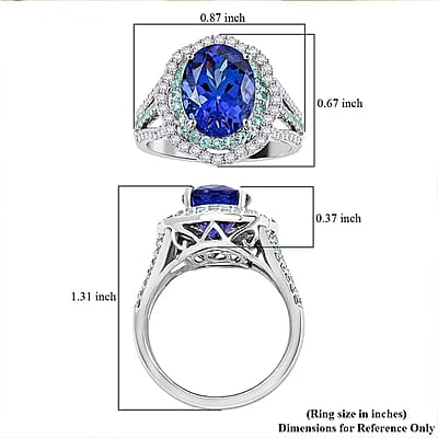 Certified & Appraised Rhapsody AAAA Tanzanite, Paraiba Tourmaline and E-F VS Diamond 6.80 ctw Ring in 950 Platinum (Size 10.0) 10.70 Grams