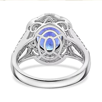 Certified & Appraised Rhapsody AAAA Tanzanite, Paraiba Tourmaline and E-F VS Diamond 6.80 ctw Ring in 950 Platinum (Size 10.0) 10.70 Grams