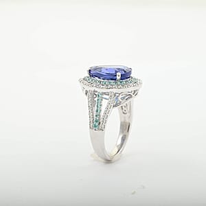 Certified & Appraised Rhapsody AAAA Tanzanite, Paraiba Tourmaline and E-F VS Diamond 6.73 ctw Ring in 950 Platinum (Size 6.0) 11.50 Grams