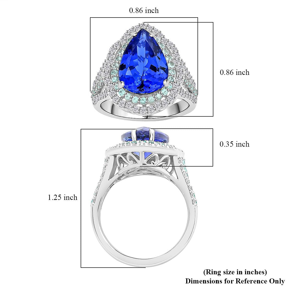 Certified & Appraised Rhapsody AAAA Tanzanite, Paraiba Tourmaline and E-F VS Diamond 6.60 ctw Ring in 950 Platinum (Size 6.0) 11.50 Grams
