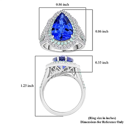 Certified & Appraised Rhapsody AAAA Tanzanite, Paraiba Tourmaline and E-F VS Diamond 6.60 ctw Ring in 950 Platinum (Size 6.0) 11.50 Grams