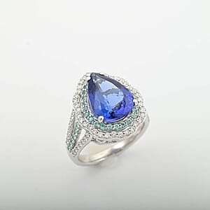 Certified & Appraised Rhapsody AAAA Tanzanite, Paraiba Tourmaline and E-F VS Diamond 6.73 ctw Ring in 950 Platinum (Size 7.5) 11.50 Grams