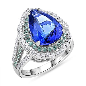 Certified & Appraised Rhapsody AAAA Tanzanite, Paraiba Tourmaline and E-F VS Diamond 6.73 ctw Ring in 950 Platinum (Size 8.0) 11.50 Grams