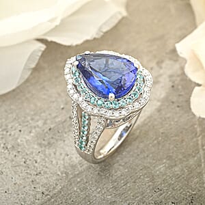 Certified & Appraised Rhapsody AAAA Tanzanite, Paraiba Tourmaline and E-F VS Diamond 6.73 ctw Ring in 950 Platinum (Size 8.0) 11.50 Grams