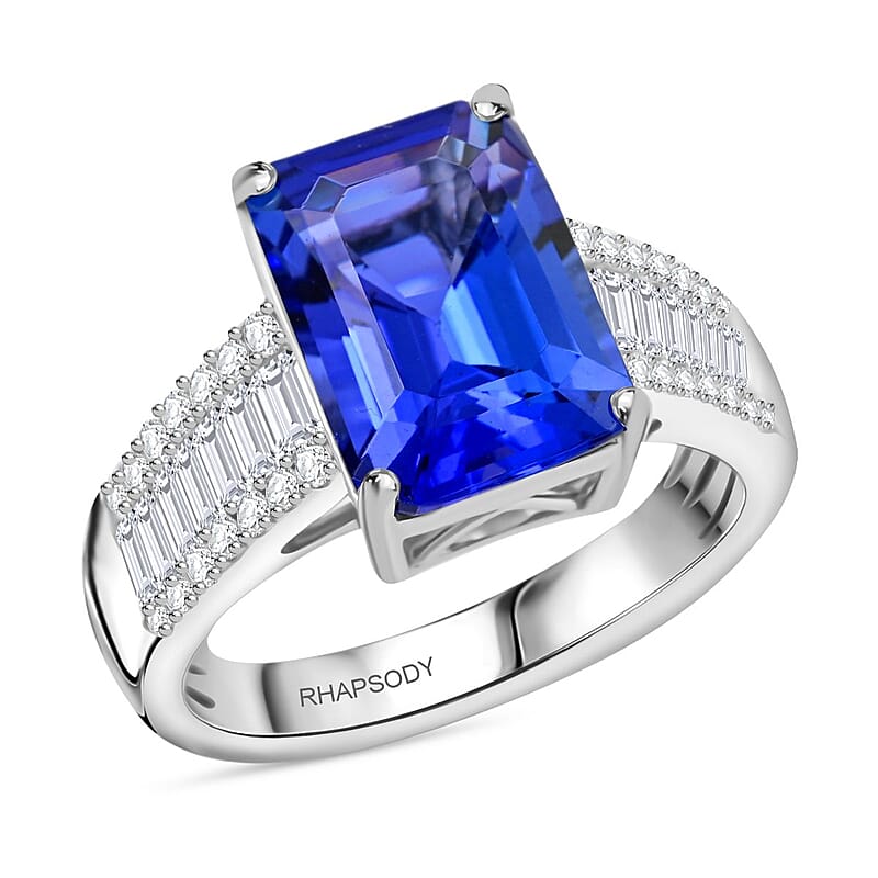 Certified & Appraised Rhapsody 950 Platinum AAAA Tanzanite, Diamond (E-F, VS) (0.74 cts) Ring (Size 8.0) (7.75 g) 5.30 ctw