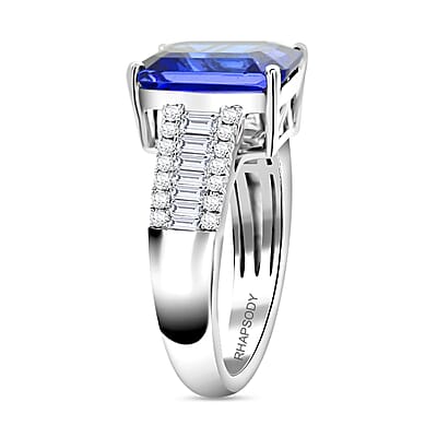 Certified & Appraised Rhapsody 950 Platinum AAAA Tanzanite, Diamond (E-F, VS) (0.74 cts) Ring (Size 8.0) (7.75 g) 5.30 ctw