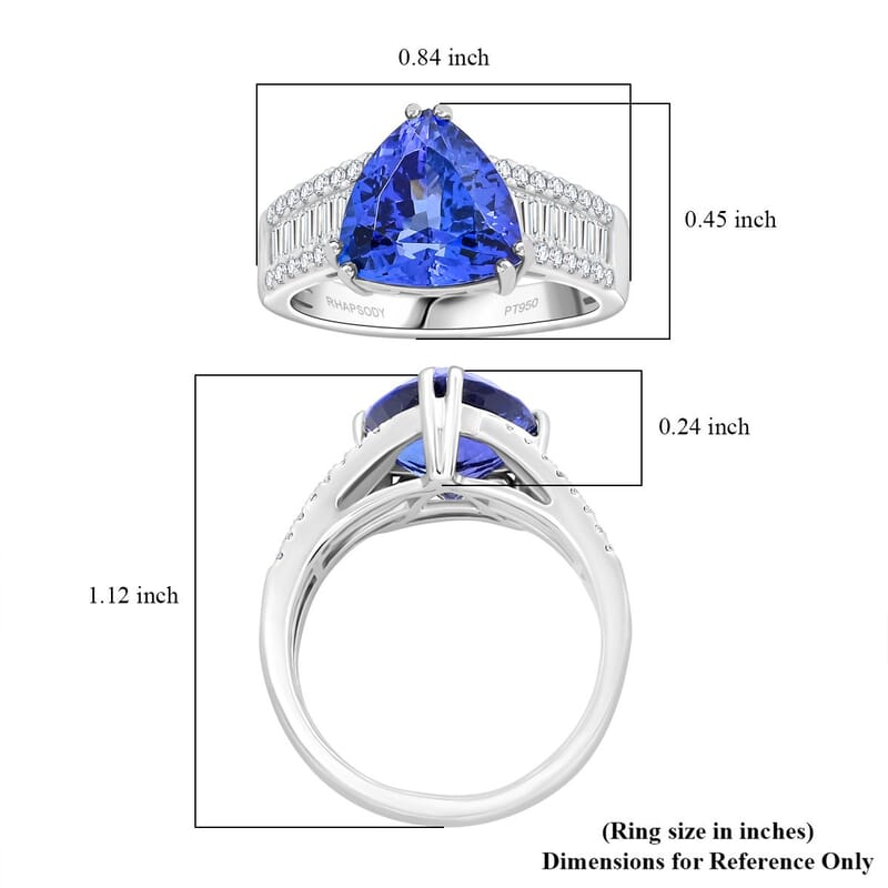 Certified & Appraised Rhapsody AAAA Tanzanite and E-F VS Diamond 5.30 ctw Ring in 950 Platinum (Size 10.0) 8.05 Grams
