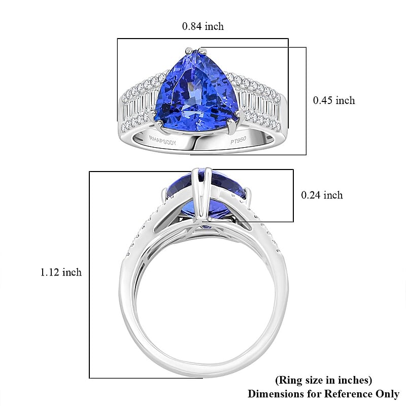 Certified & Appraised Rhapsody AAAA Tanzanite and E-F VS Diamond 5.30 ctw Ring in 950 Platinum (Size 10.0) 8.05 Grams