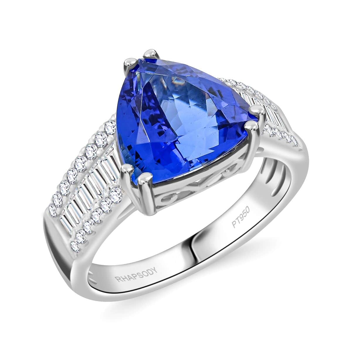 Certified & Appraised Rhapsody 950 Platinum AAAA Tanzanite, Diamond (E-F, VS) (0.71 cts) Ring (Size 8.0) (8.05 g) 5.30 ctw image number 0