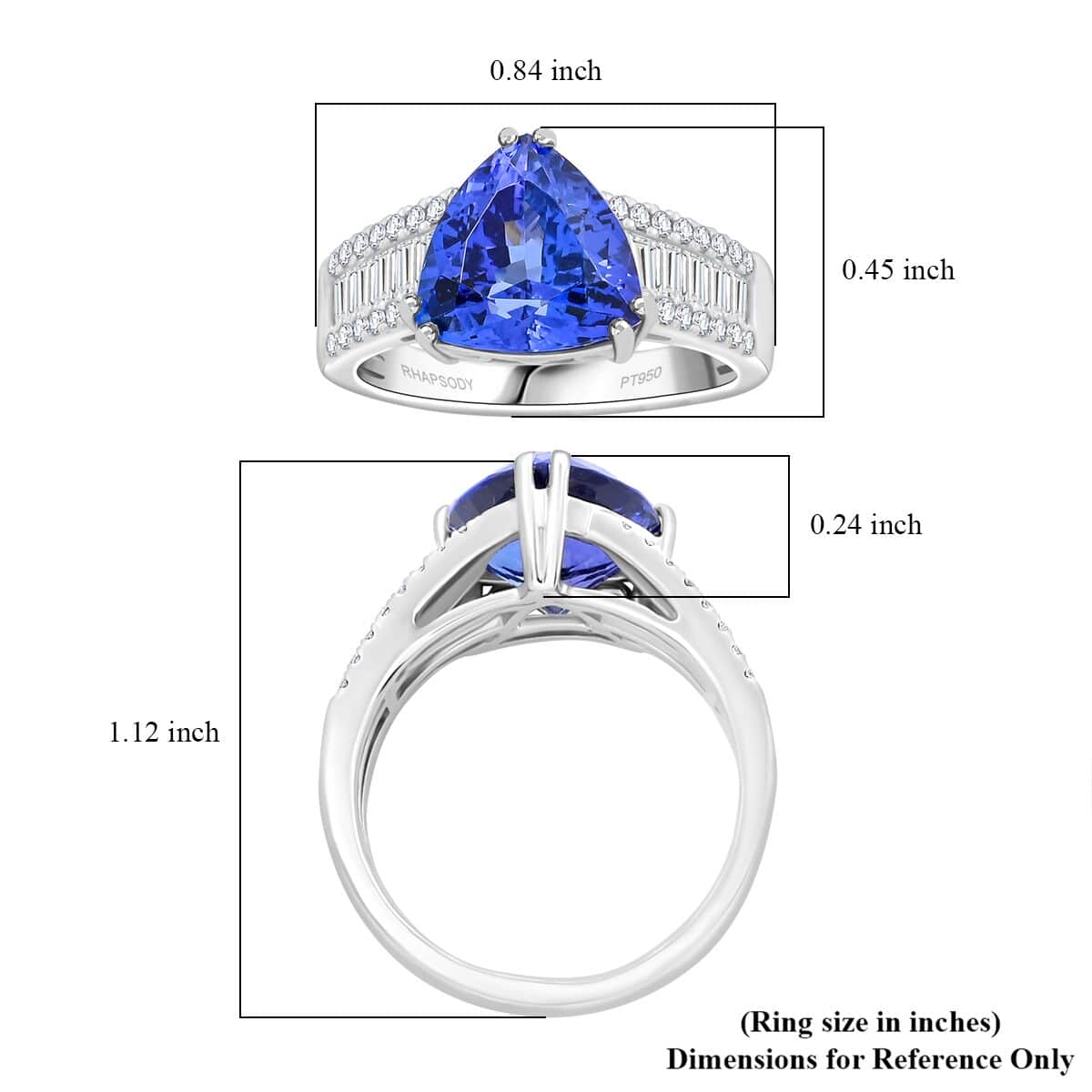 Certified & Appraised Rhapsody AAAA Tanzanite and E-F VS Diamond 5.30 ctw Ring in 950 Platinum (Size 8.0) 8.05 Grams image number 5