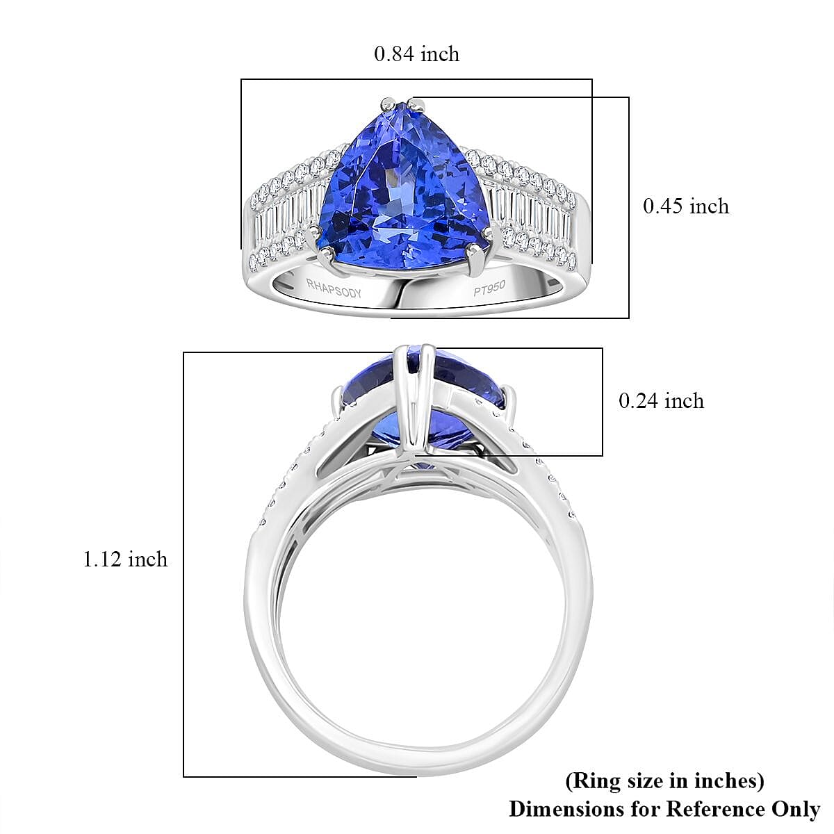 Certified & Appraised Rhapsody AAAA Tanzanite and E-F VS Diamond 5.30 ctw Ring in 950 Platinum (Size 9.0) 8.05 Grams image number 5