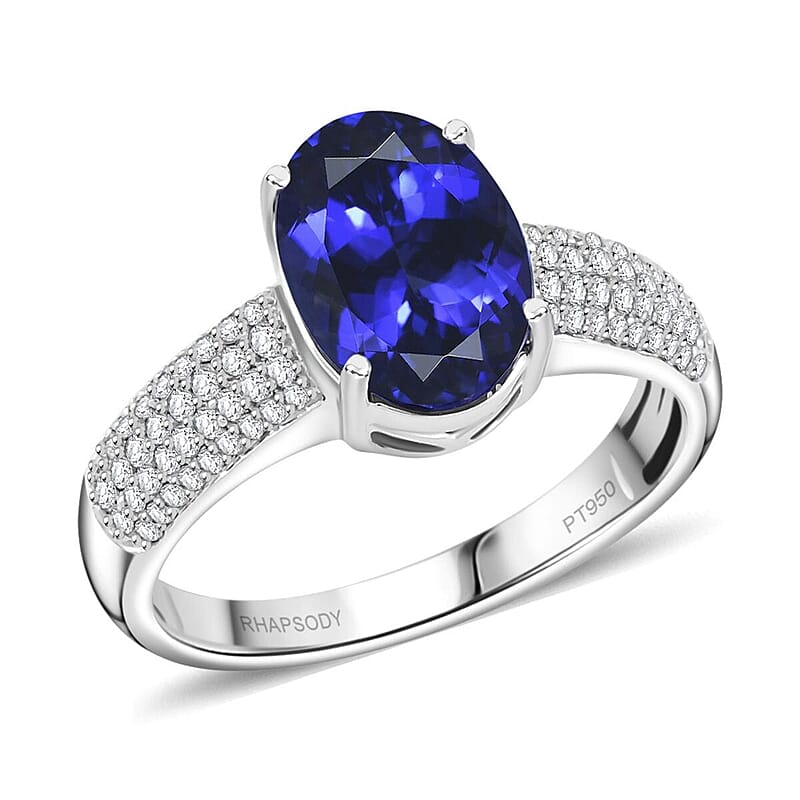 Certified & Appraised Rhapsody AAAA Tanzanite and E-F VS Diamond 4.85 ctw Ring in 950 Platinum (Size 10.0) 8.10 Grams