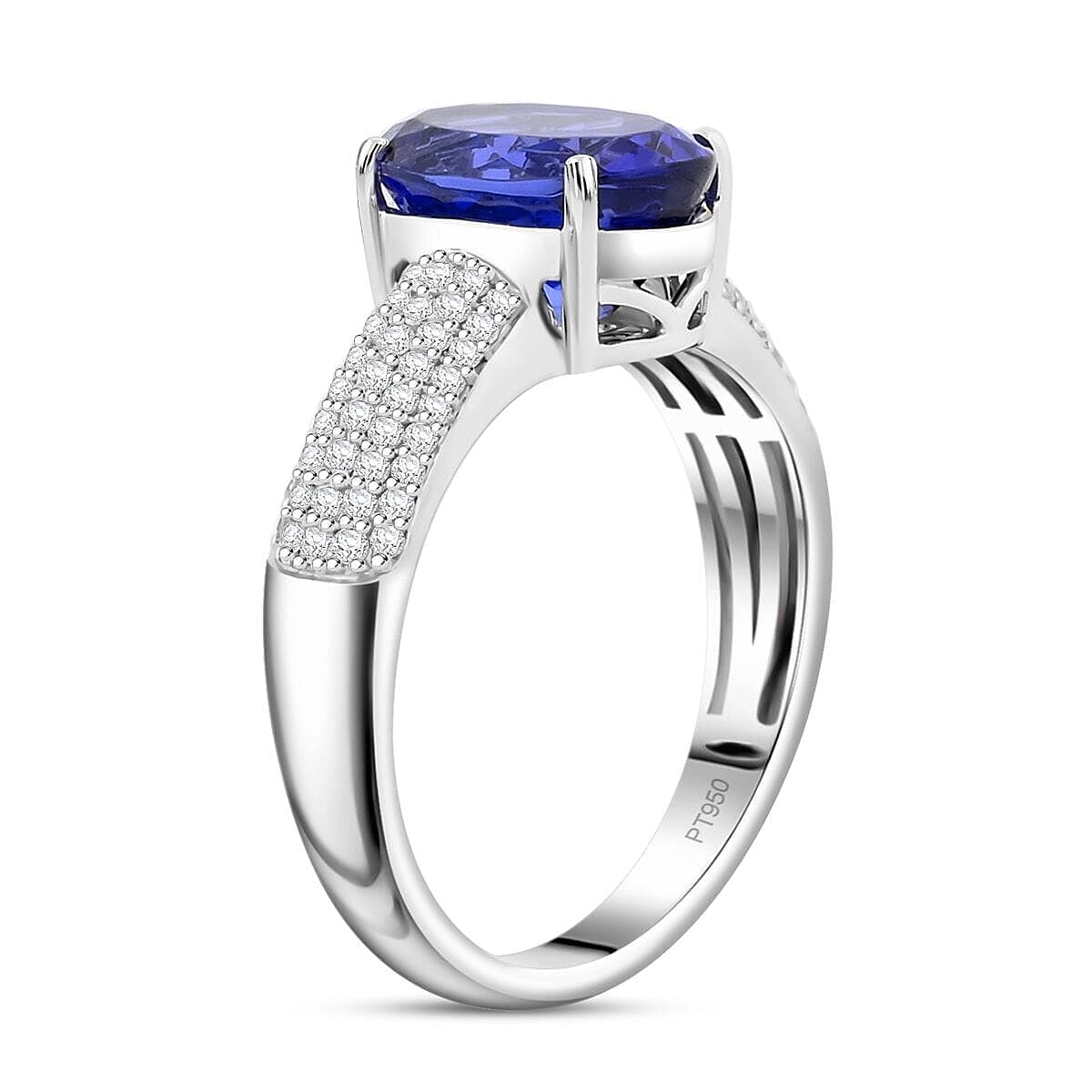 Certified & Appraised Rhapsody 950 Platinum AAAA Tanzanite, Diamond (E-F, VS) (0.46 cts) Ring (Size 7.0) (8.10 g) 4.85 ctw image number 3