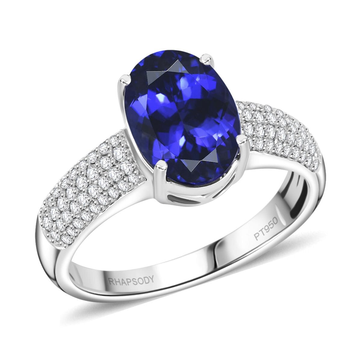 Certified & Appraised Rhapsody AAAA Tanzanite and E-F VS Diamond 4.85 ctw Ring in 950 Platinum (Size 9.0) 8.10 Grams image number 0