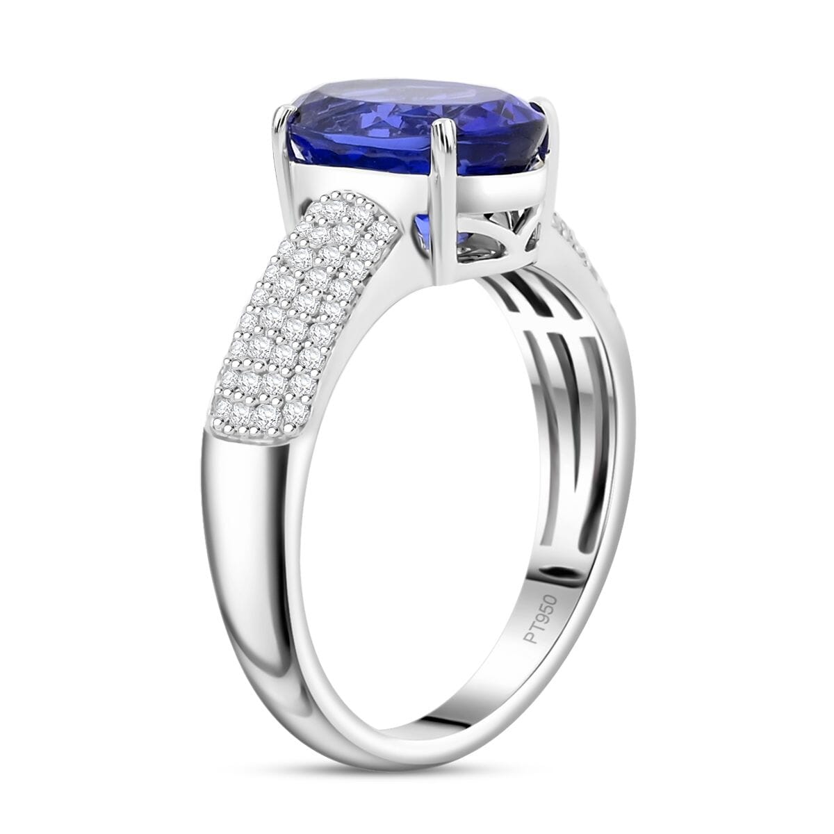 Certified & Appraised Rhapsody AAAA Tanzanite and E-F VS Diamond 4.85 ctw Ring in 950 Platinum (Size 9.0) 8.10 Grams image number 3