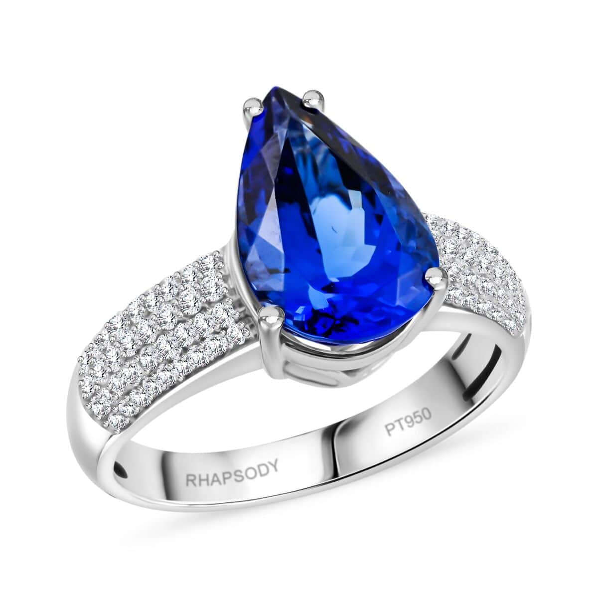 Certified & Appraised Rhapsody 950 Platinum AAAA Tanzanite, Diamond (E-F, VS) (0.46 cts) Ring (Size 10.0) (8.45 g) 4.80 ctw image number 0