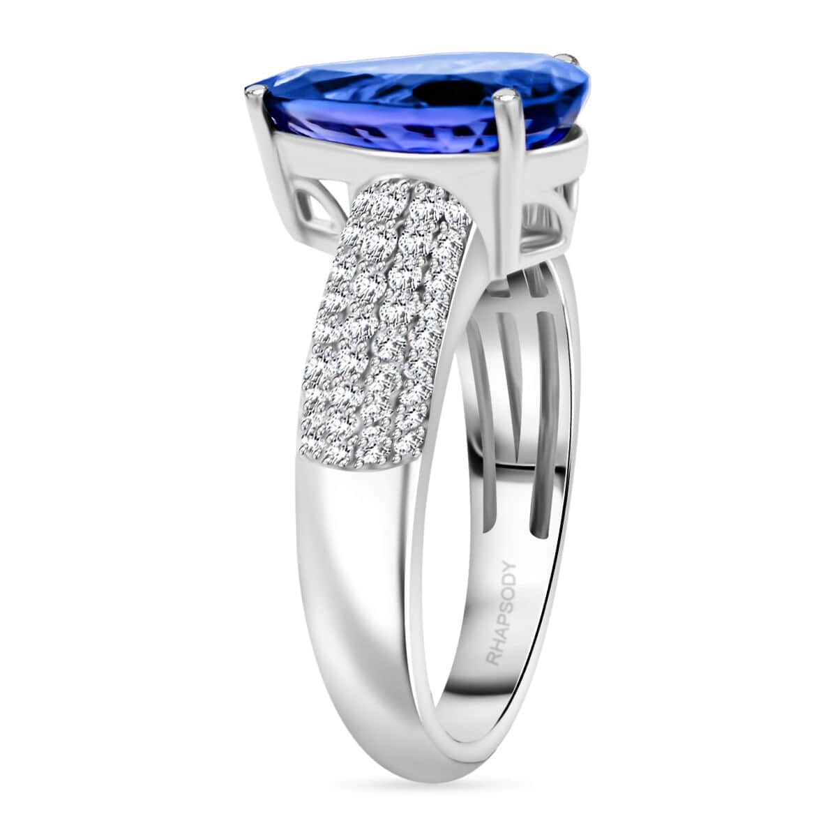 Certified & Appraised Rhapsody 950 Platinum AAAA Tanzanite, Diamond (E-F, VS) (0.46 cts) Ring (Size 10.0) (8.45 g) 4.80 ctw image number 3