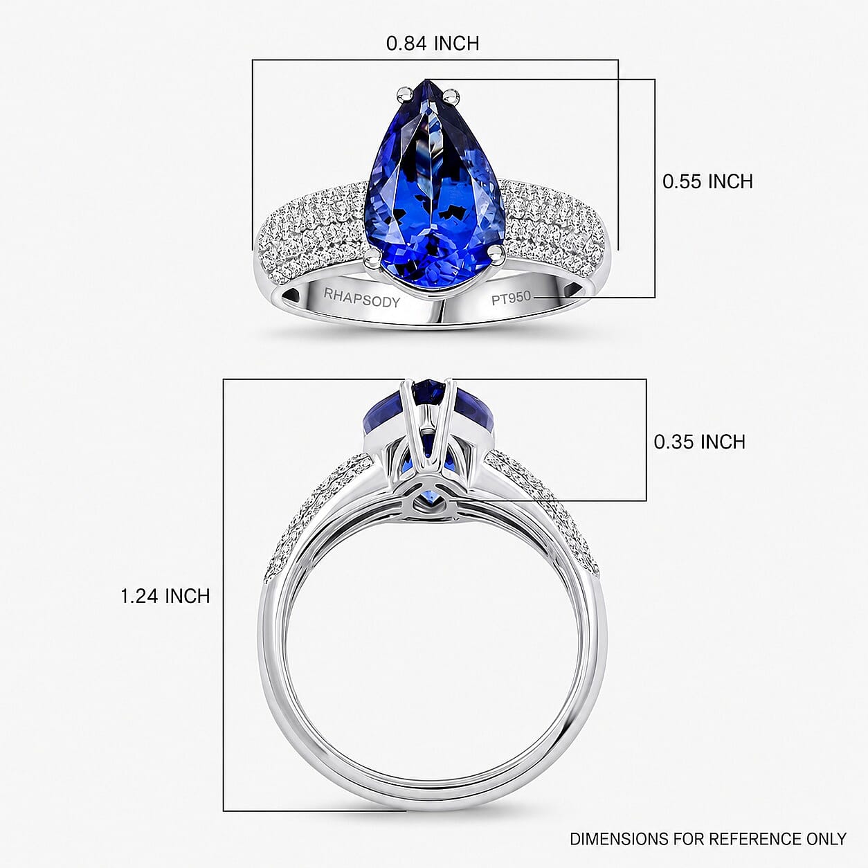 Certified & Appraised Rhapsody AAAA Tanzanite and E-F VS Diamond 4.80 ctw Ring in 950 Platinum (Size 10.0) 8.45 Grams