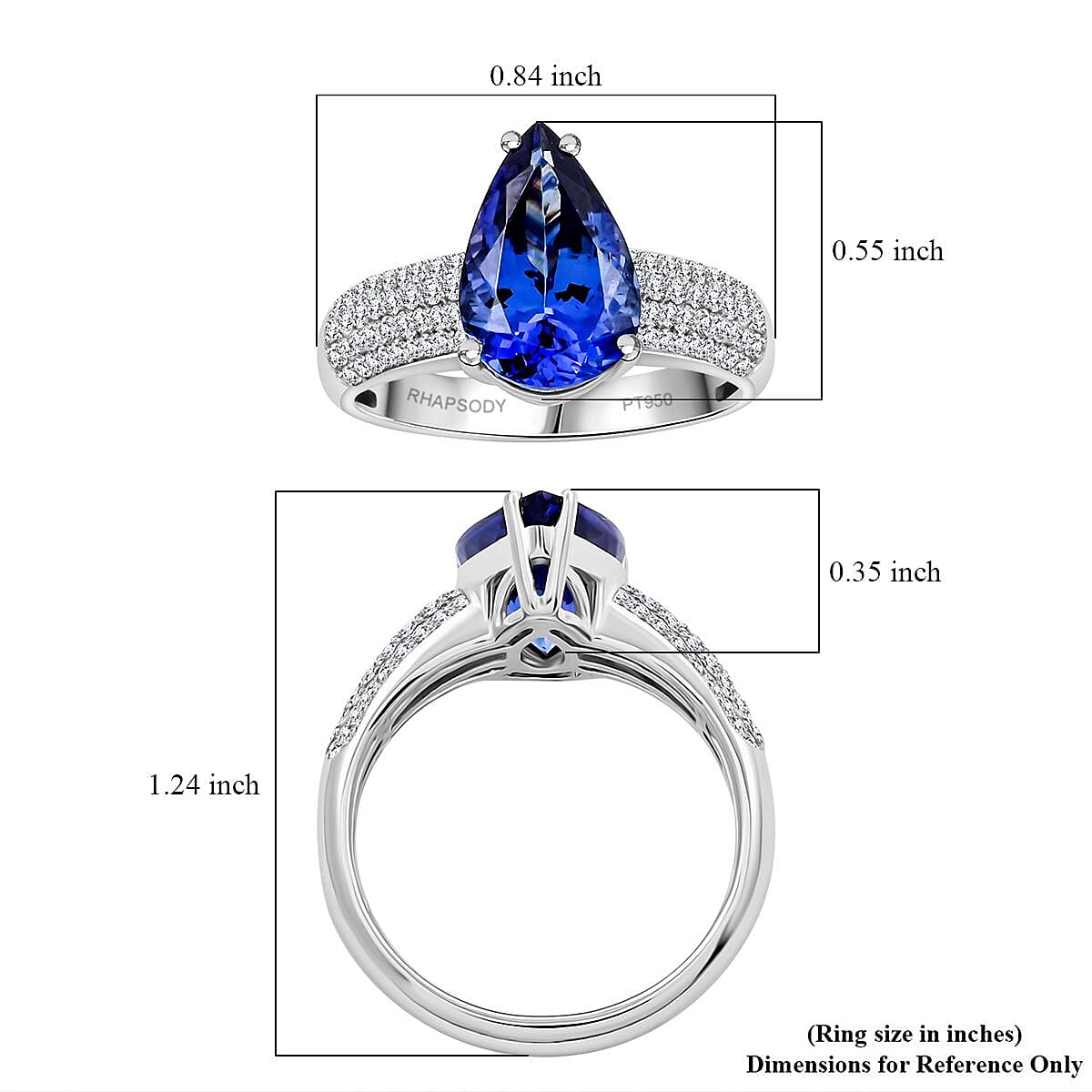 Certified & Appraised Rhapsody 950 Platinum AAAA Tanzanite, Diamond (E-F, VS) (0.46 cts) Ring (Size 11.0) (8.45 g) 4.80 ctw image number 5