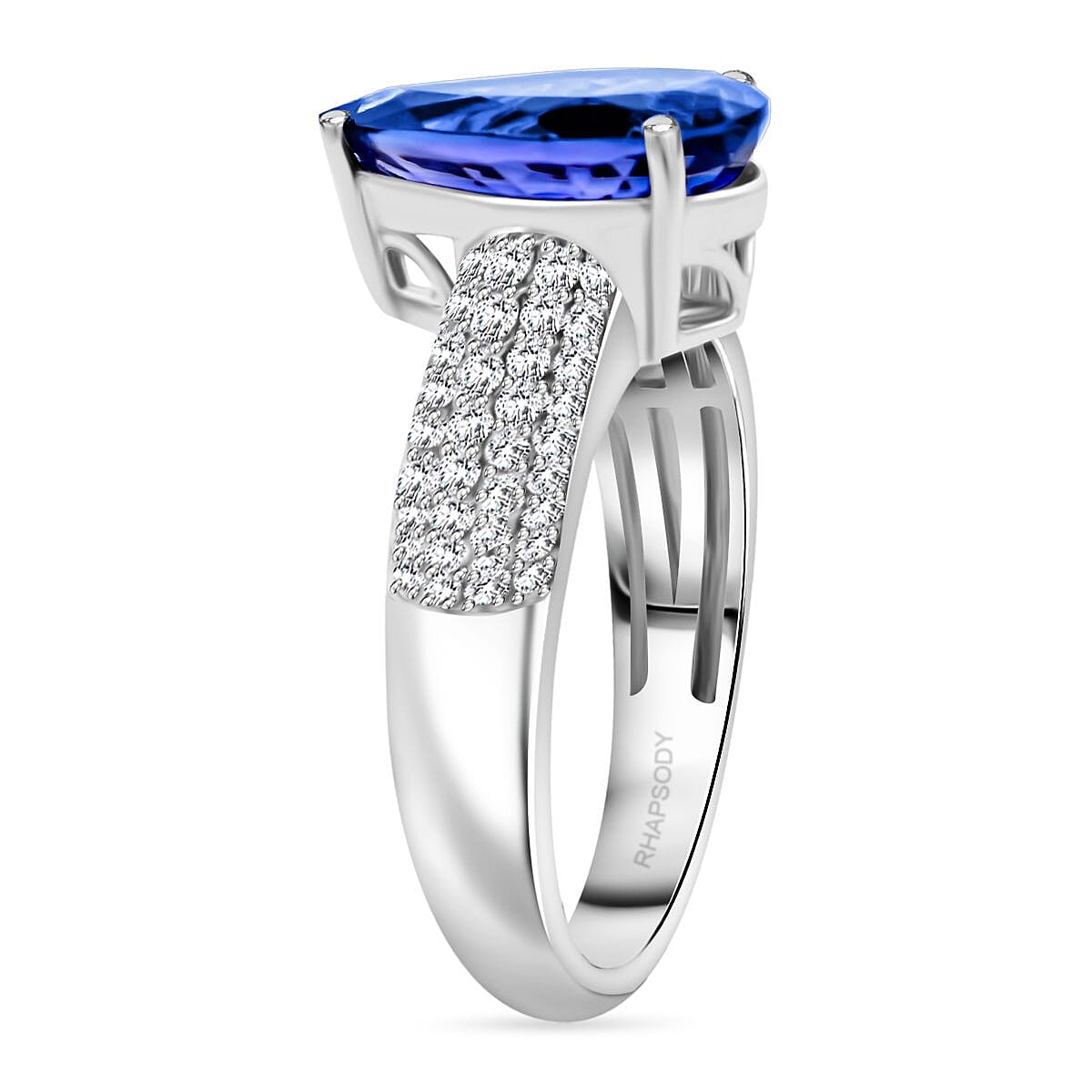 Certified & Appraised Rhapsody AAAA Tanzanite and E-F VS Diamond 4.80 ctw Ring in 950 Platinum (Size 9.0) 8.45 Grams image number 3