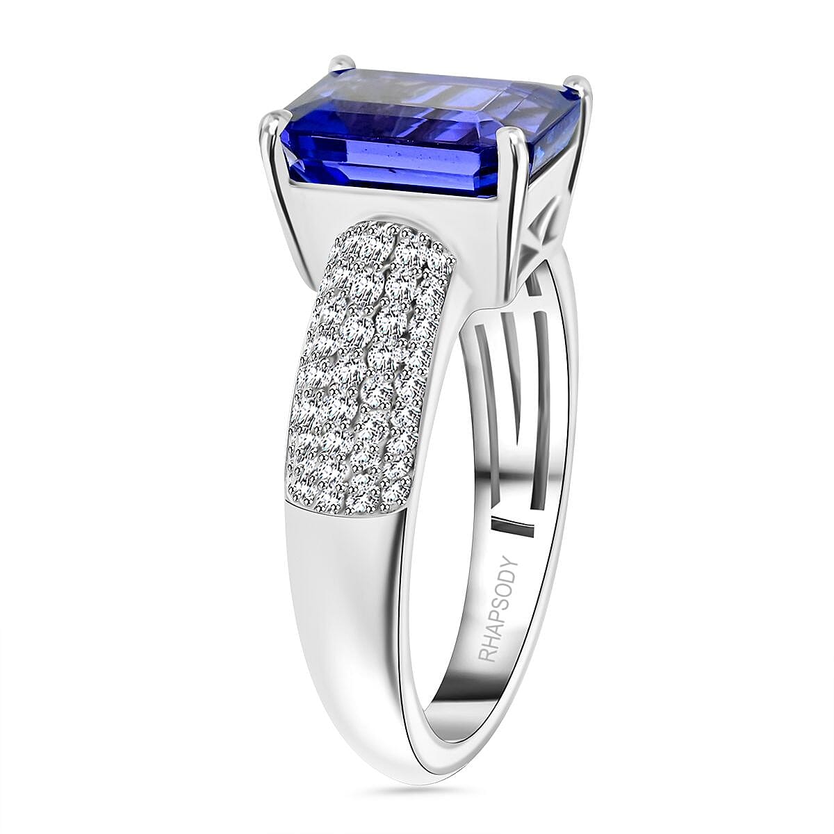 Certified & Appraised Rhapsody 950 Platinum AAAA Tanzanite, Diamond (E-F, VS) (0.46 cts) Ring (Size 7.5) (7.70 g) 4.70 ctw image number 3