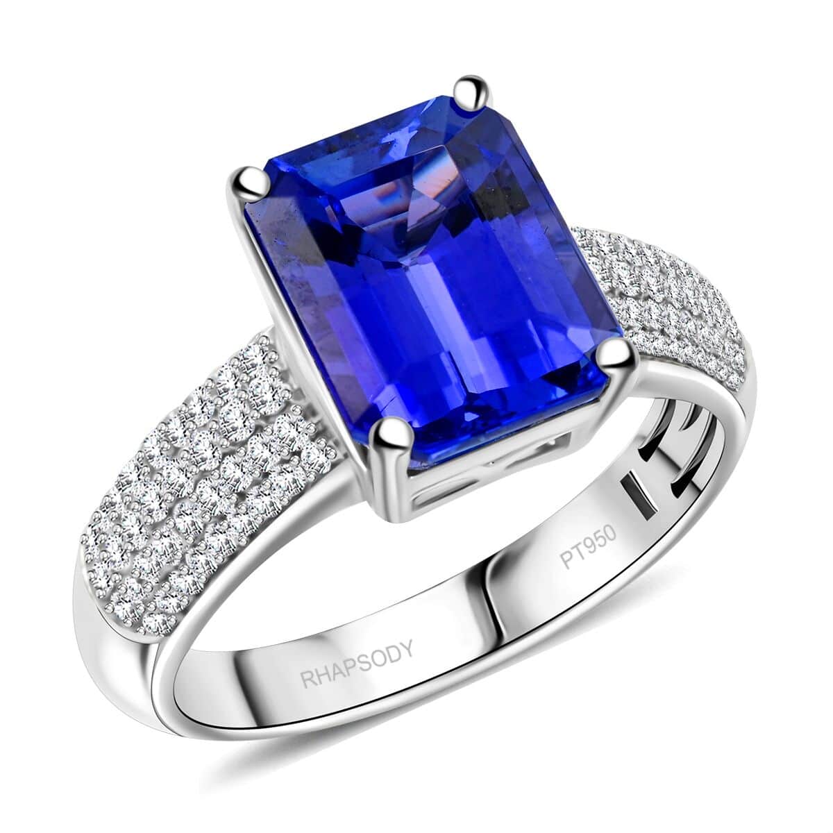 Certified & Appraised Rhapsody AAAA Tanzanite and E-F VS Diamond 4.70 ctw Ring in 950 Platinum (Size 8.0) 7.70 Grams image number 0