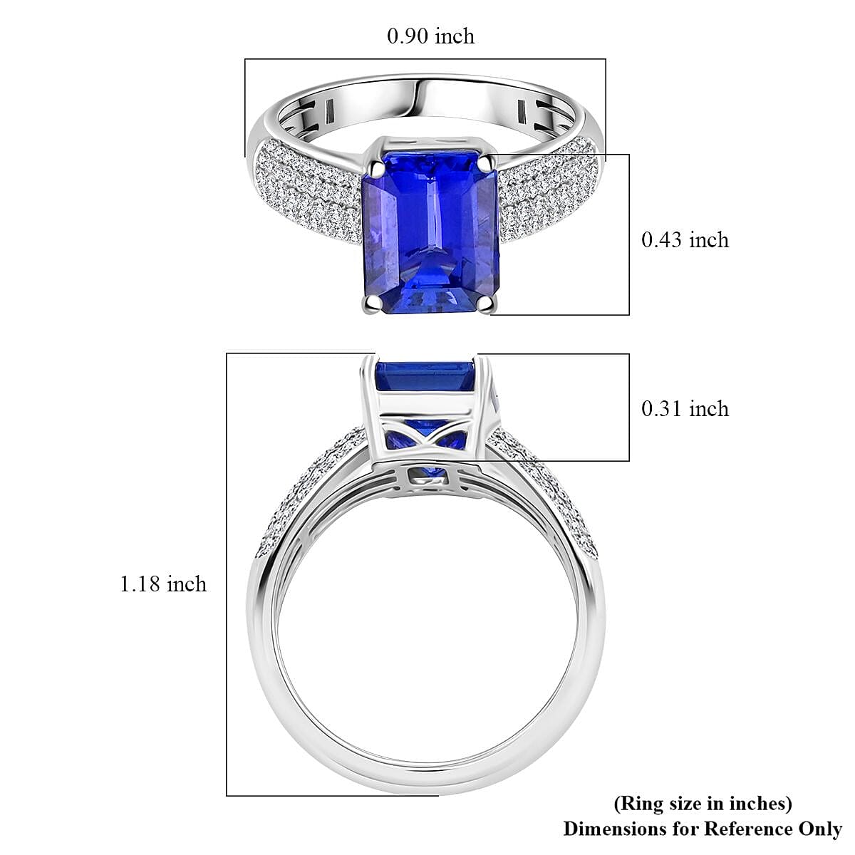 Certified & Appraised Rhapsody 950 Platinum AAAA Tanzanite, Diamond (E-F, VS) (0.46 cts) Ring (Size 9.5) (7.70 g) 4.70 ctw image number 5