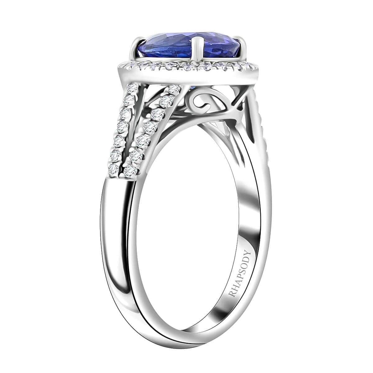 Certified & Appraised Rhapsody AAAA Tanzanite and E-F VS Diamond 3.10 ctw Ring in 950 Platinum (Size 5.5) 7.84 Grams image number 3