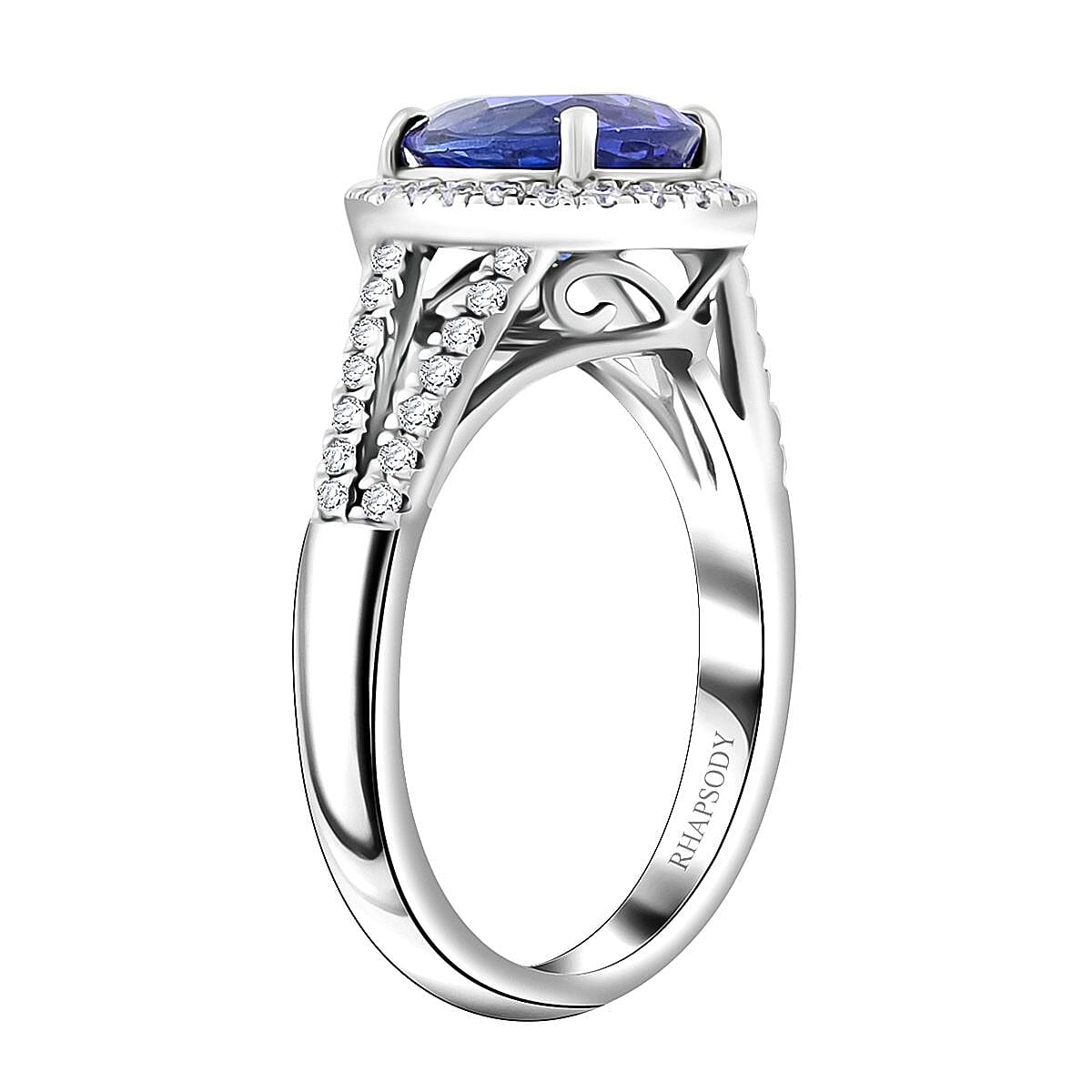 Certified & Appraised Rhapsody AAAA Tanzanite and E-F VS Diamond 3.10 ctw Ring in 950 Platinum (Size 7.0) 7.84 Grams image number 3