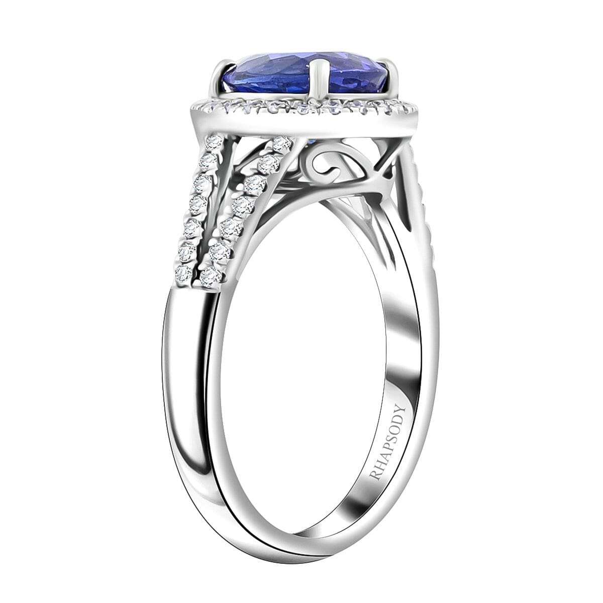 Certified & Appraised Rhapsody AAAA Tanzanite and E-F VS Diamond 3.10 ctw Ring in 950 Platinum (Size 8.0) 7.84 Grams image number 3