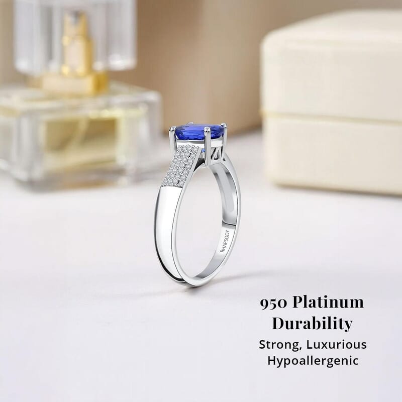 Certified & Appraised Rhapsody AAAA Tanzanite and E-F VS Diamond 2.30 ctw Ring in 950 Platinum (Size 6.0) 7.90 Grams