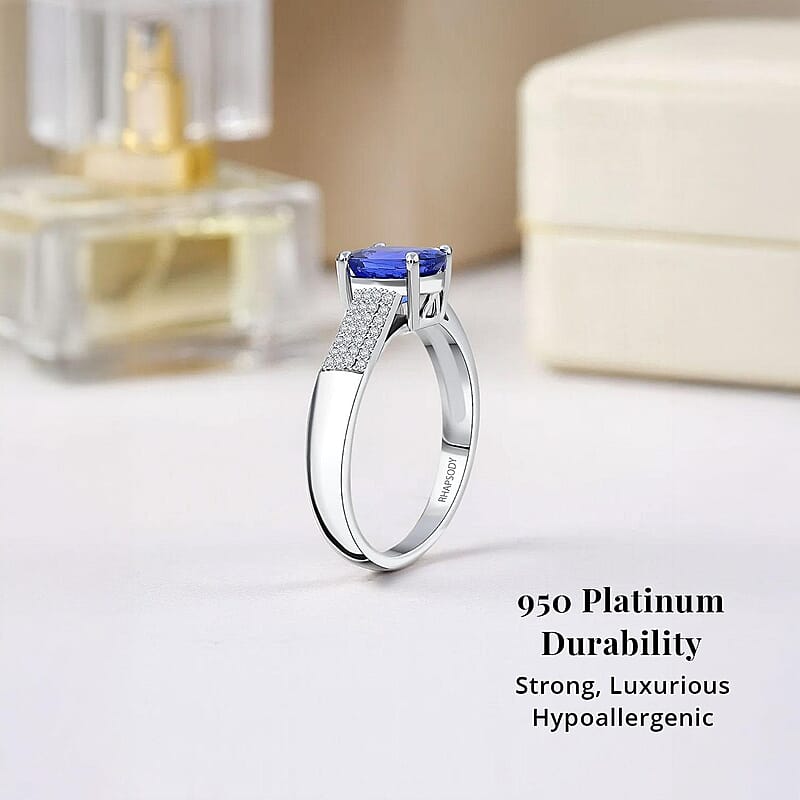 Certified & Appraised Rhapsody AAAA Tanzanite and E-F VS Diamond 2.30 ctw Ring in 950 Platinum (Size 6.0) 7.90 Grams
