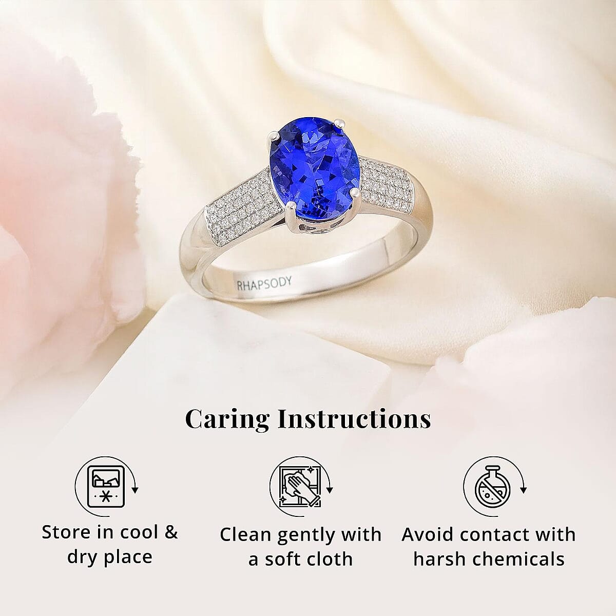 Certified & Appraised Rhapsody AAAA Tanzanite and E-F VS Diamond 2.30 ctw Ring in 950 Platinum (Size 7.5) 7.90 Grams image number 5