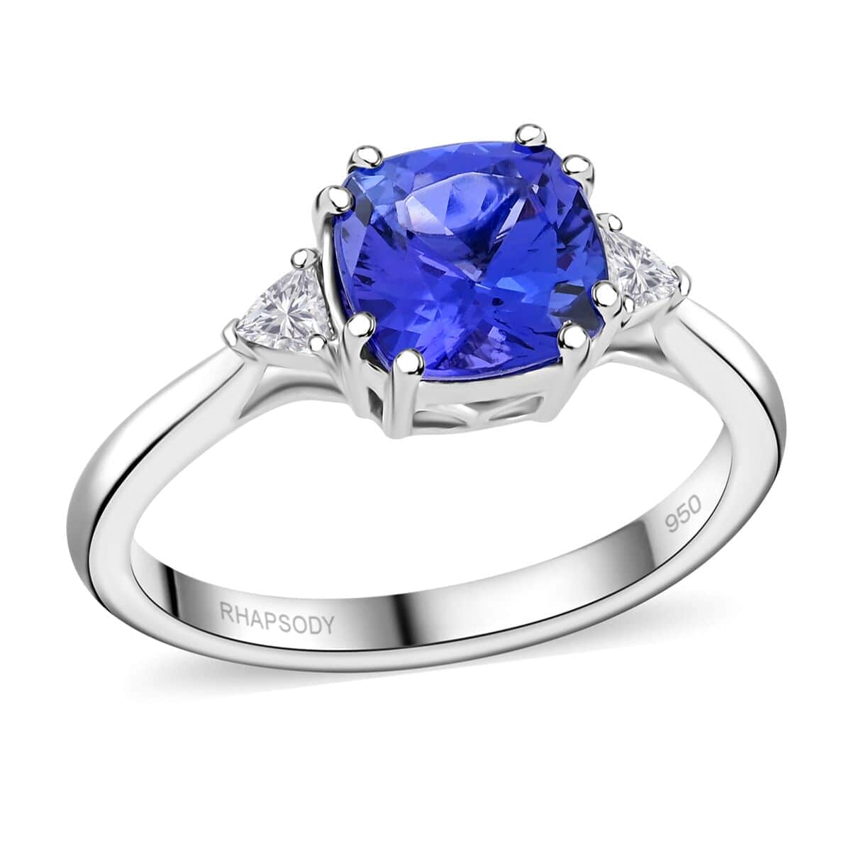 Certified & Appraised Rhapsody 950 Platinum AAAA Tanzanite, Diamond (E-F, VS) (0.19 cts) Ring (Size 10.0) (5.60 g) 2.60 ctw image number 0