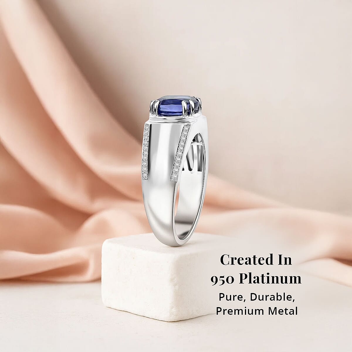Certified & Appraised Rhapsody AAAA Tanzanite and E-F VS Diamond 3.25 ctw Ring in 950 Platinum (Size 12.0) 11.90 Grams image number 2