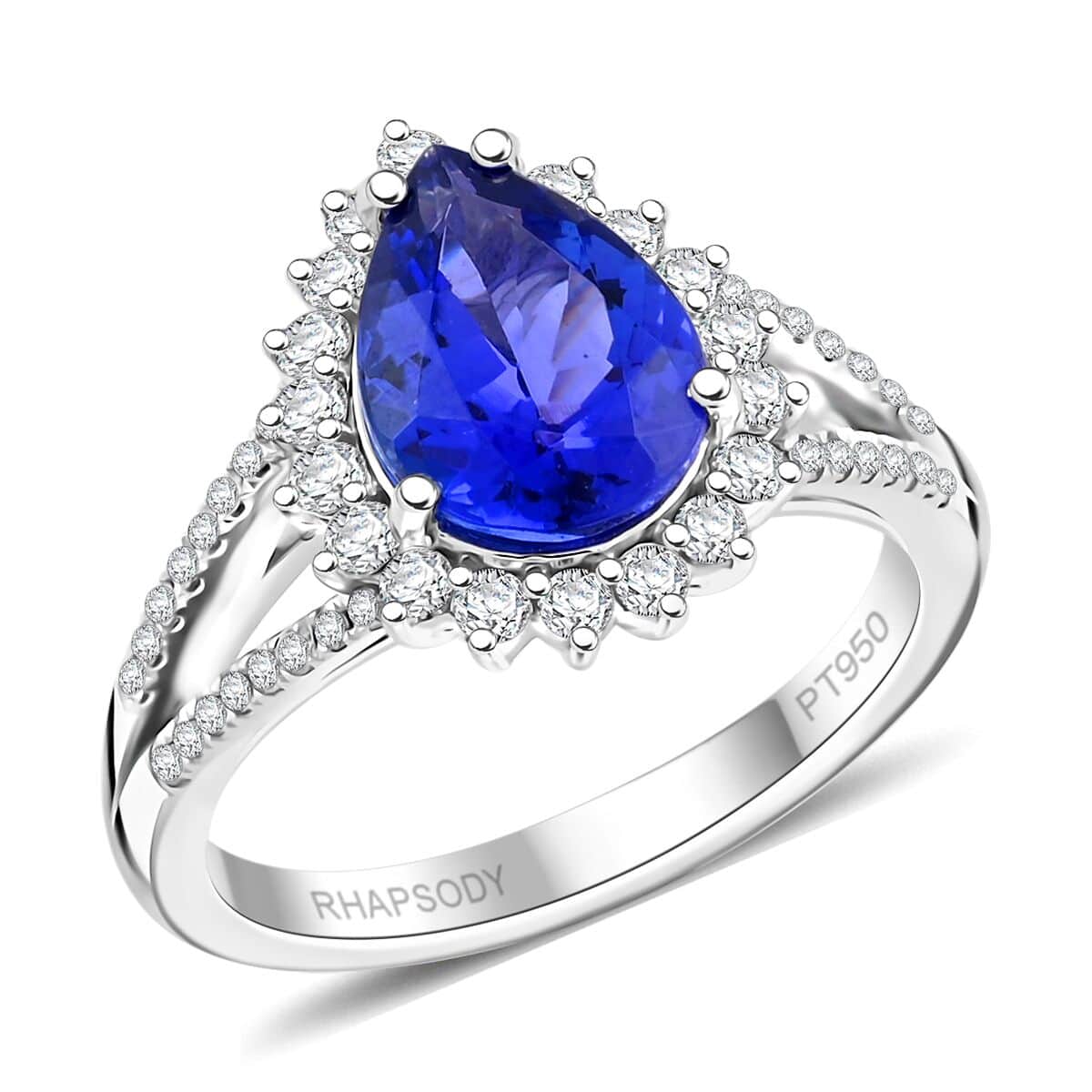 Certified & Appraised Rhapsody AAAA Tanzanite and E-F VS Diamond 2.70 ctw Ring in 950 Platinum (Size 6.0) 6.75 Grams image number 0