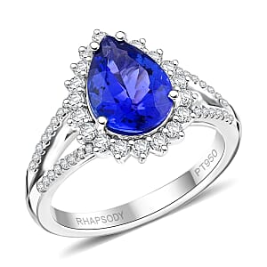  Rhapsody AAAA Tanzanite and E-F VS Diamond 2.70 ctw Ring in 950 Platinum (Size 7.5) 6.75 Grams