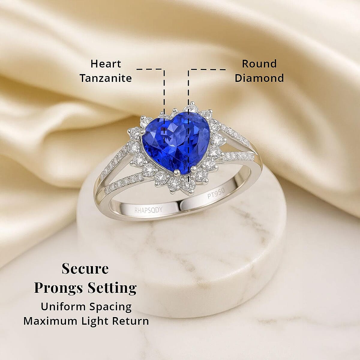Certified & Appraised Rhapsody AAAA Tanzanite and E-F VS Diamond 2.60 ctw Ring in 950 Platinum (Size 8.0) 6.15 Grams image number 4