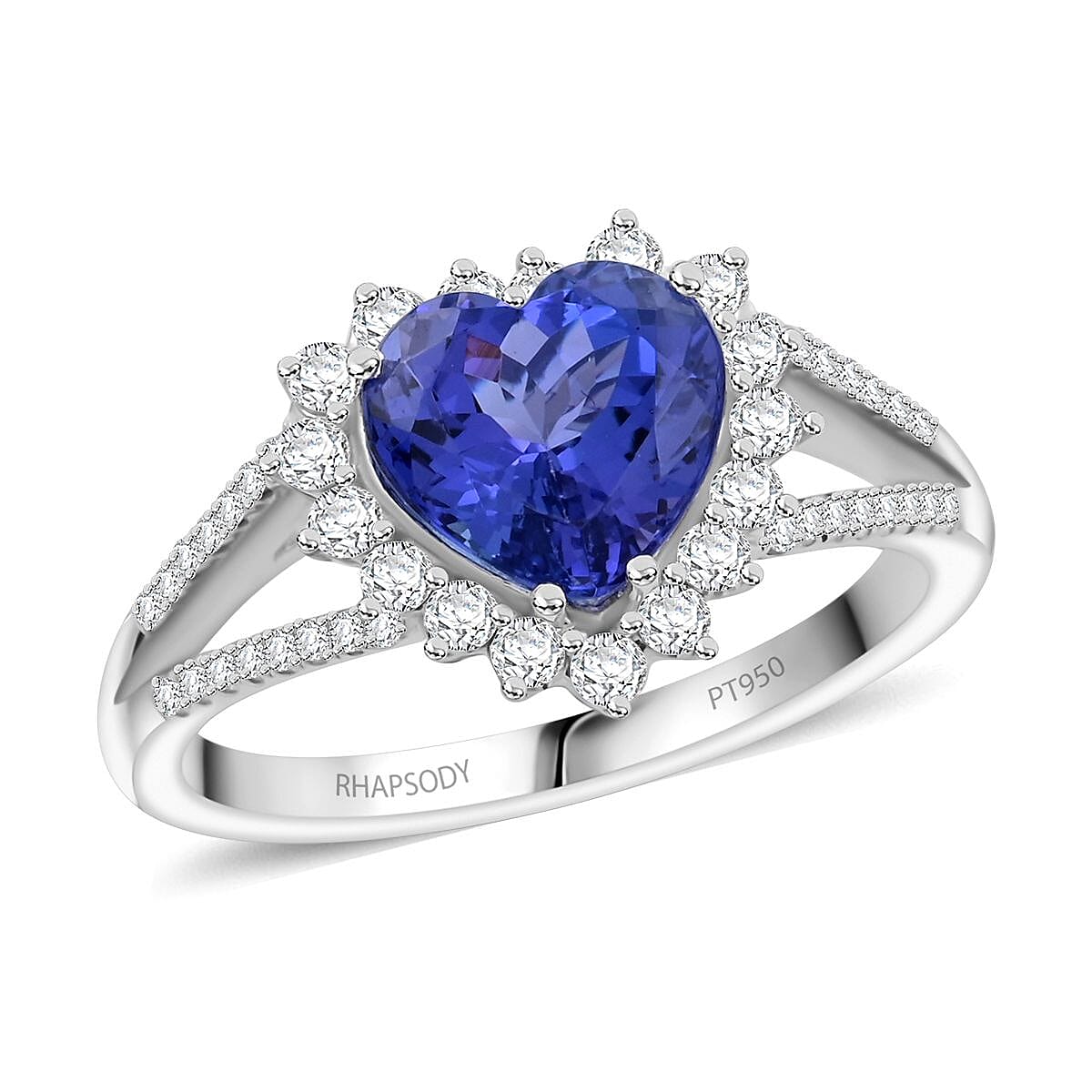 Certified & Appraised Rhapsody AAAA Tanzanite and E-F VS Diamond 2.60 ctw Ring in 950 Platinum (Size 9.0) 6.15 Grams image number 0