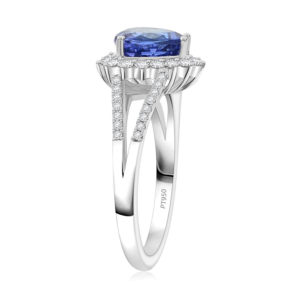 Certified & Appraised Rhapsody AAAA Tanzanite and E-F VS Diamond 2.60 ctw Ring in 950 Platinum (Size 9.0) 6.15 Grams image number 3