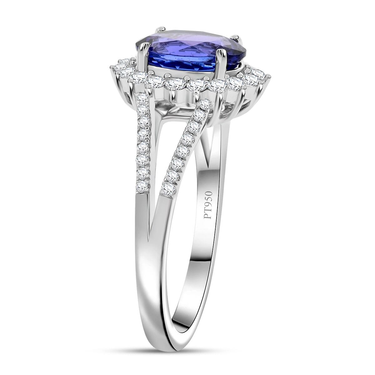 Certified & Appraised Rhapsody AAAA Tanzanite and E-F VS Diamond 2.70 ctw Ring in 950 Platinum (Size 7.0) 6.60 Grams image number 3