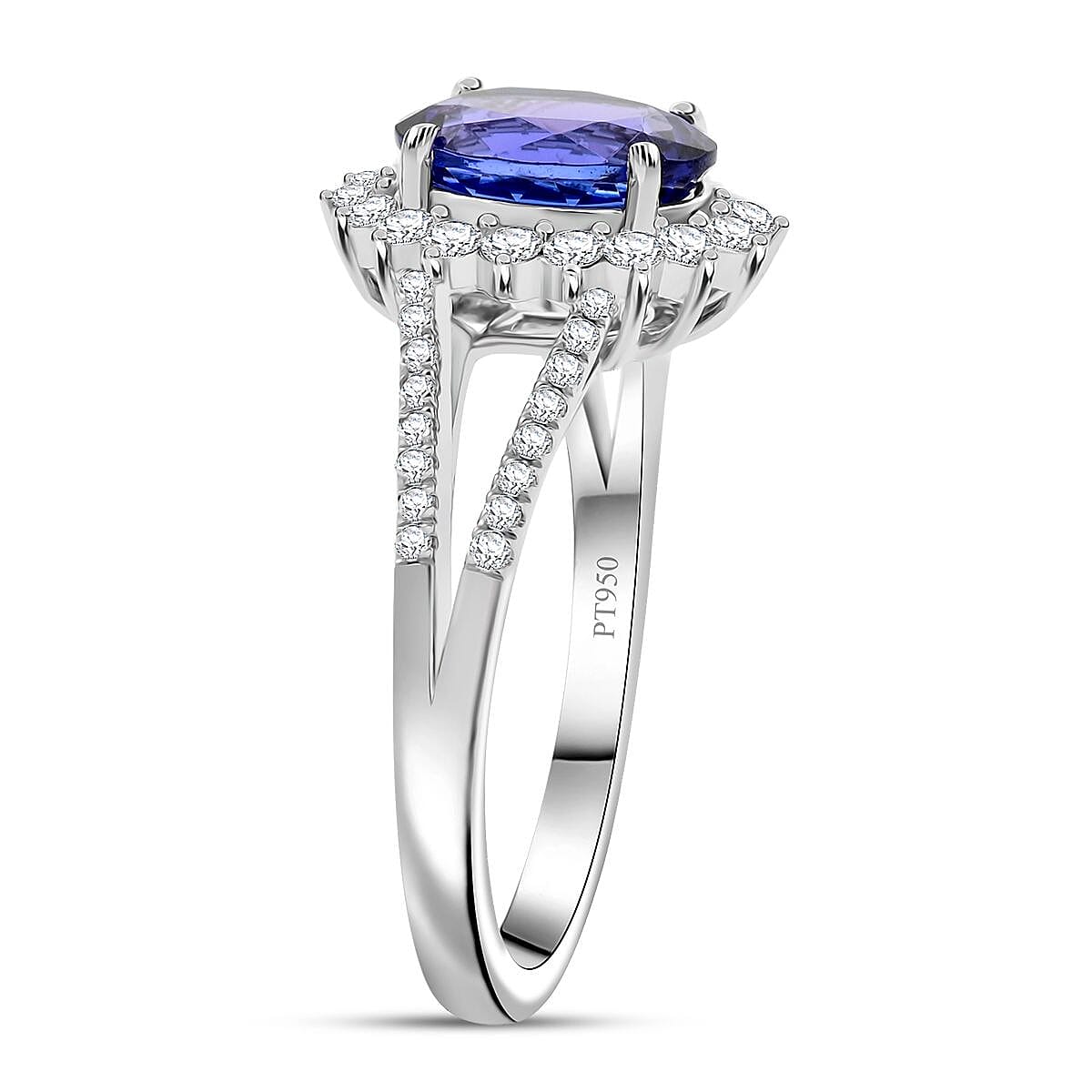 Certified & Appraised Rhapsody AAAA Tanzanite and E-F VS Diamond 2.70 ctw Ring in 950 Platinum (Size 9.0) 6.60 Grams image number 3