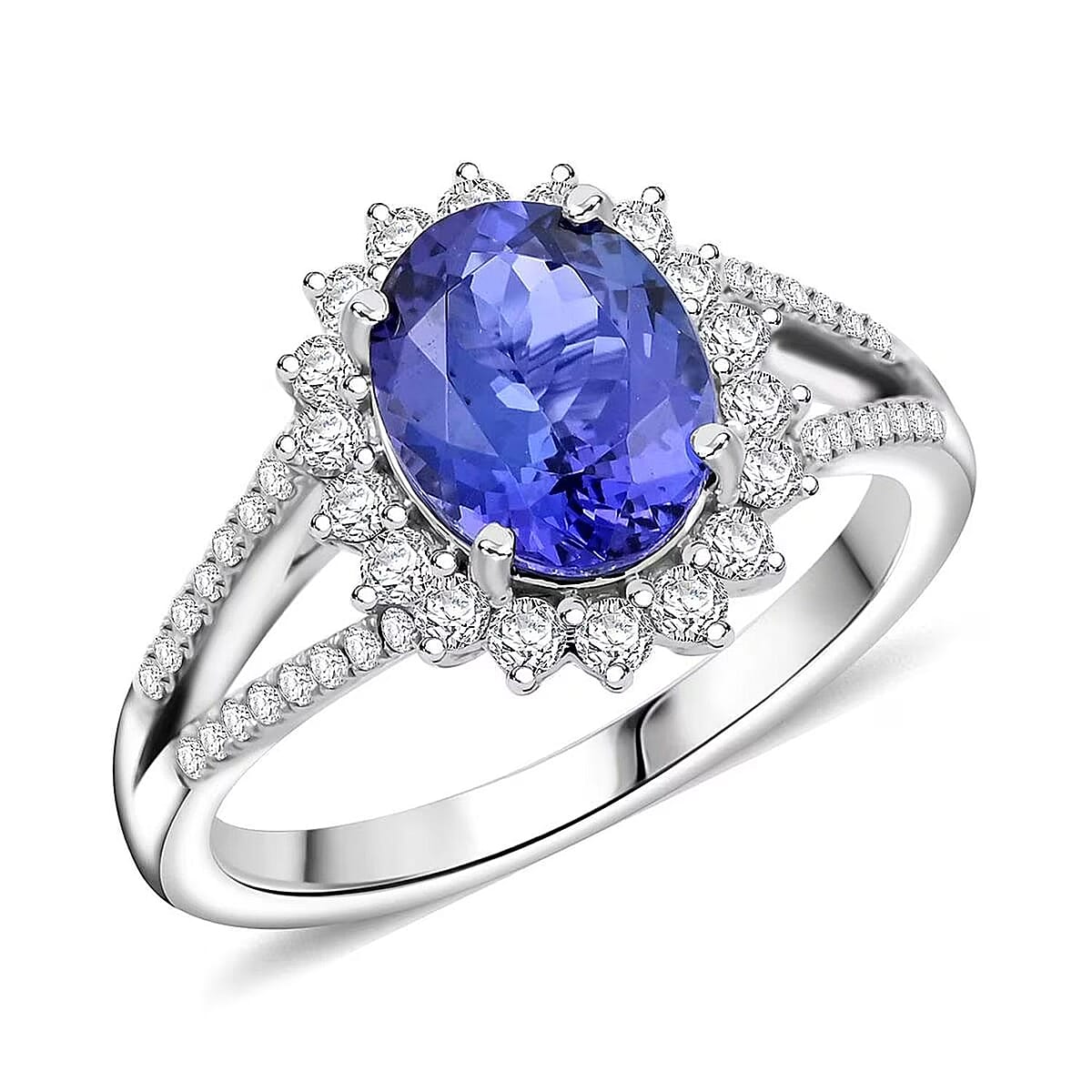 Certified & Appraised Rhapsody AAAA Tanzanite and E-F VS Diamond 2.70 ctw Ring in 950 Platinum (Size 9.5) 6.60 Grams image number 0