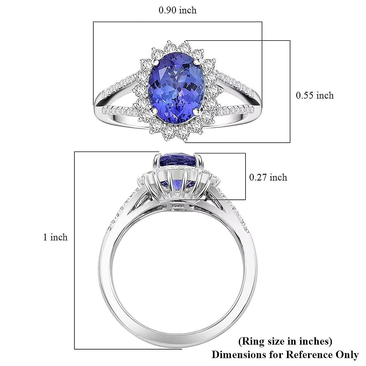 Certified & Appraised Rhapsody AAAA Tanzanite and E-F VS Diamond 2.70 ctw Ring in 950 Platinum (Size 9.5) 6.60 Grams image number 6