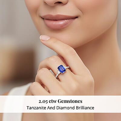 Certified & Appraised Rhapsody AAAA Tanzanite and E-F VS Diamond 2.05 ctw Ring in 950 Platinum (Size 11.5) 5.15 Grams