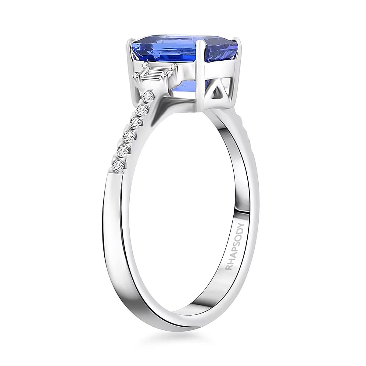 Certified & Appraised Rhapsody AAAA Tanzanite and E-F VS Diamond 2.05 ctw Ring in 950 Platinum (Size 6.5) 5.15 Grams image number 6