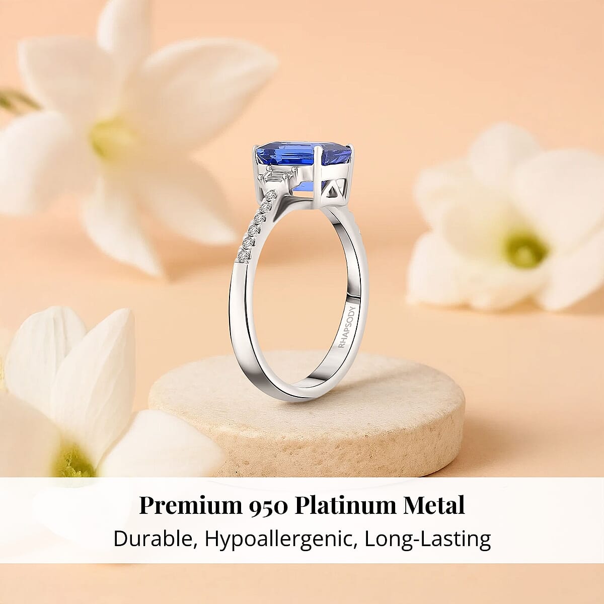 Certified & Appraised Rhapsody AAAA Tanzanite and E-F VS Diamond 2.05 ctw Ring in 950 Platinum (Size 9.5) 5.15 Grams image number 2